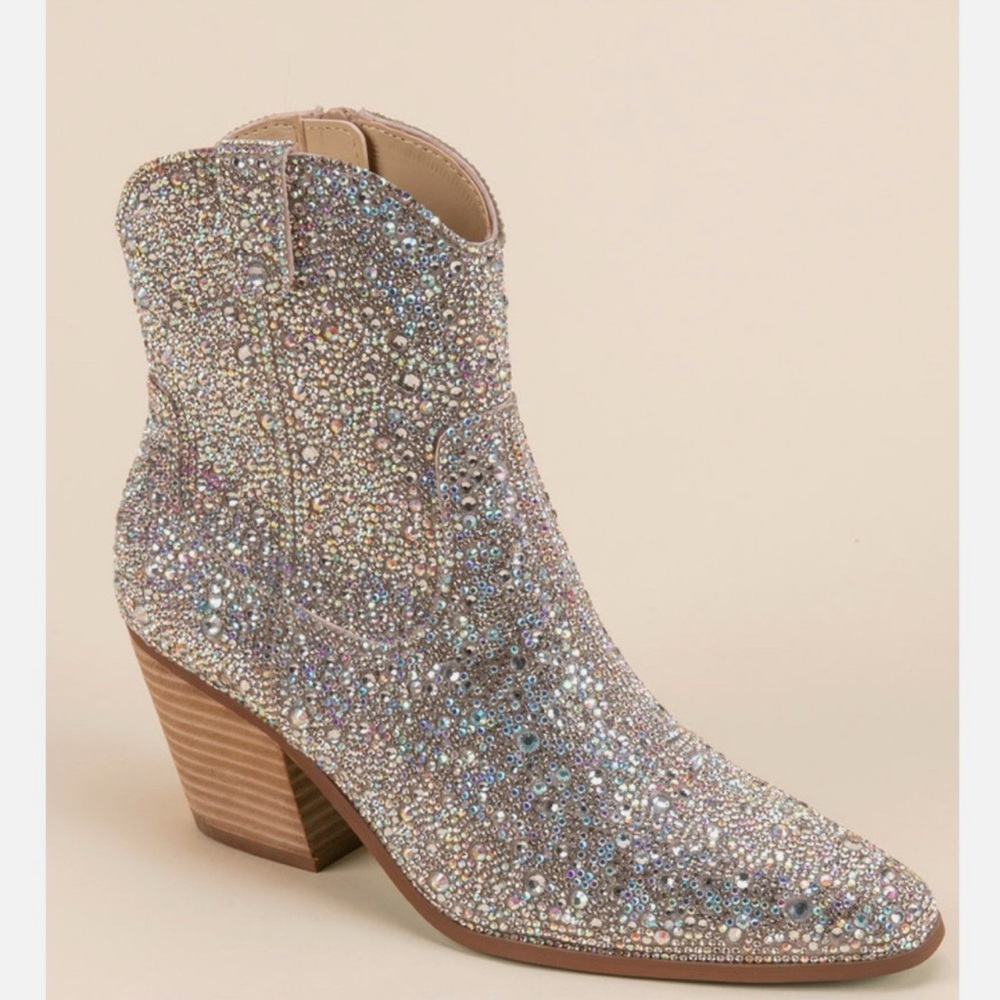 Betsey Johnson Silver Pink Heeled Boots with Sparkle
